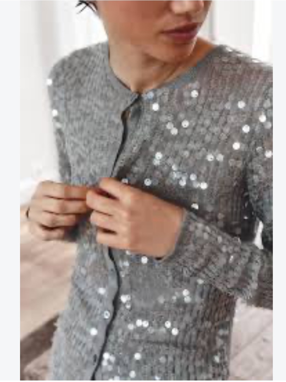 ZARA Gray Sequin-Embellished Sweater Cardigan